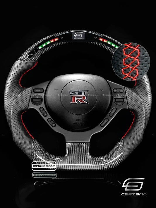 Carismo Steering Wheel For Nissan GT-R (R35 CBA & DBA) - Classic RPM LED - Gloss Carbon