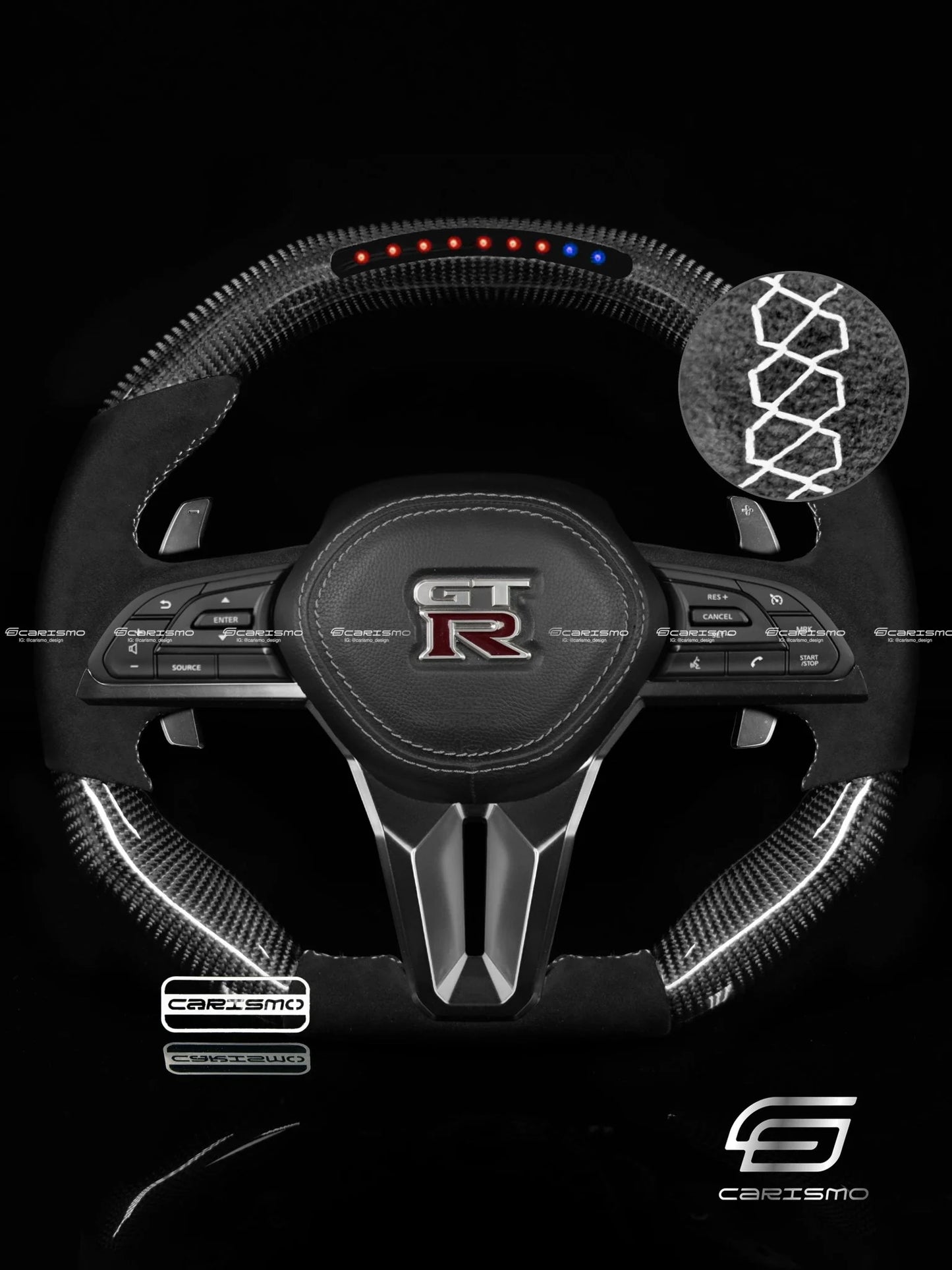 Carismo Steering Wheel For Nissan GT-R (R35 EBA) - Sequential RPM LED - Gloss Carbon