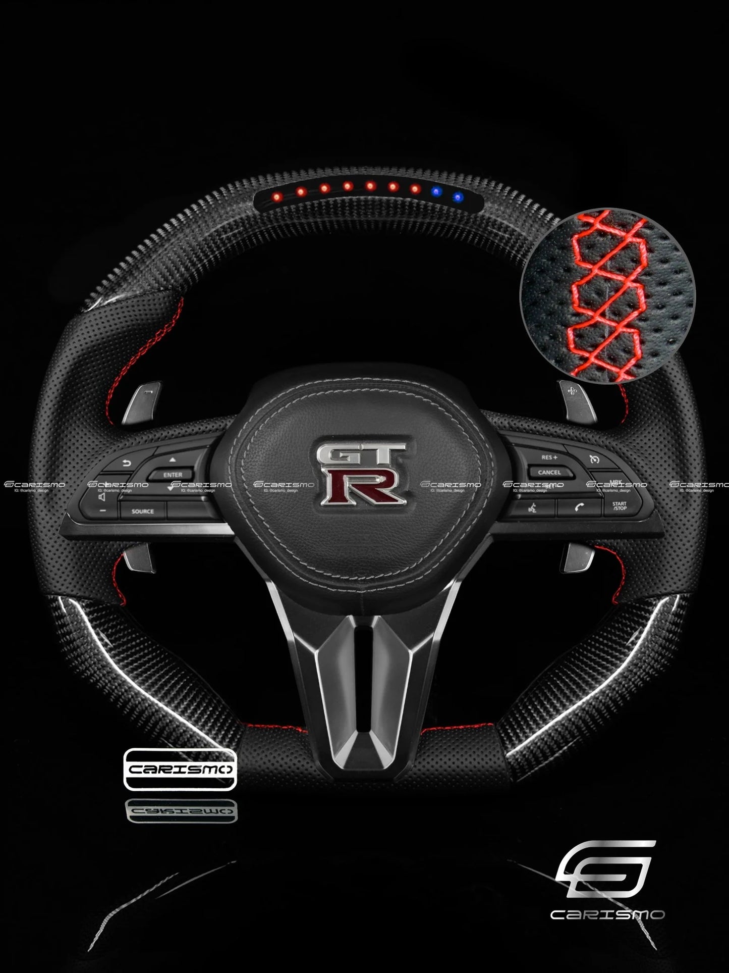 Carismo Steering Wheel For Nissan GT-R (R35 EBA) - Sequential RPM LED - Gloss Carbon