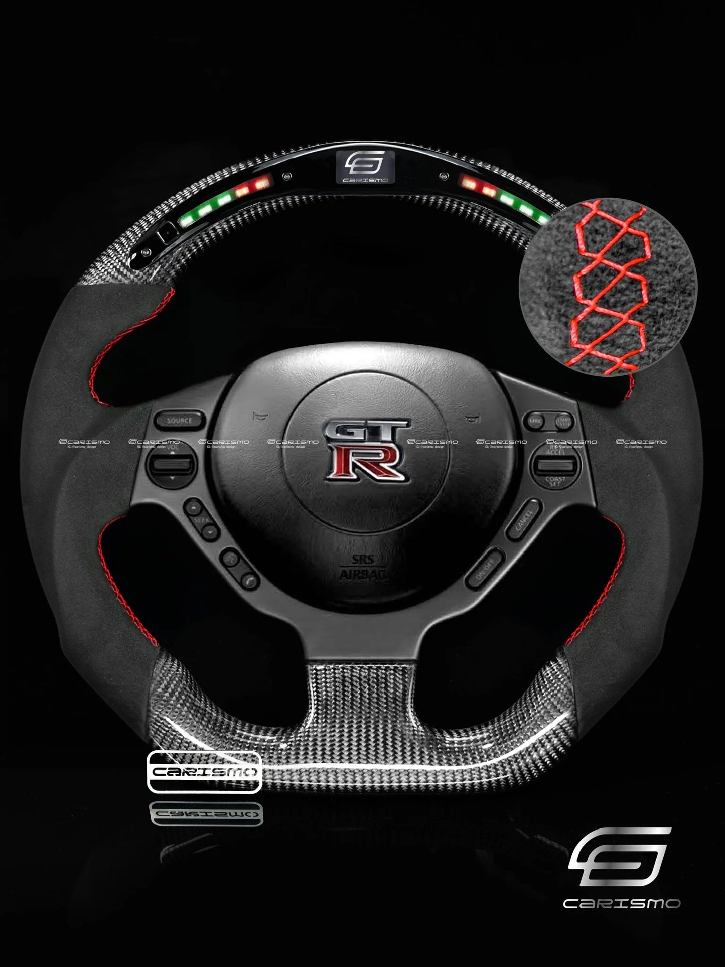 Carismo Steering Wheel For Nissan GT-R (R35 CBA & DBA) - Classic RPM LED - Gloss Carbon