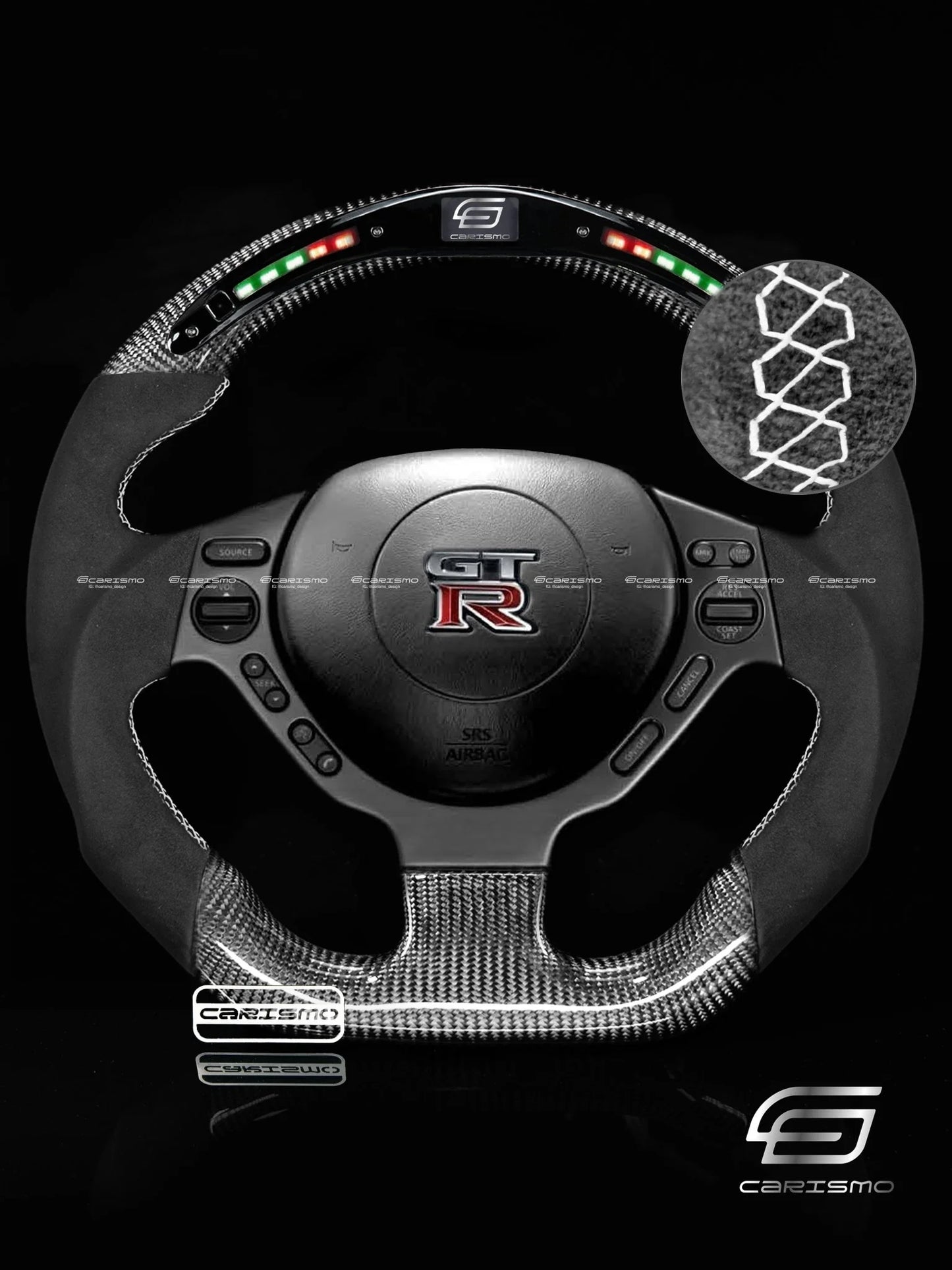 Carismo Steering Wheel For Nissan GT-R (R35 CBA & DBA) - Classic RPM LED - Gloss Carbon