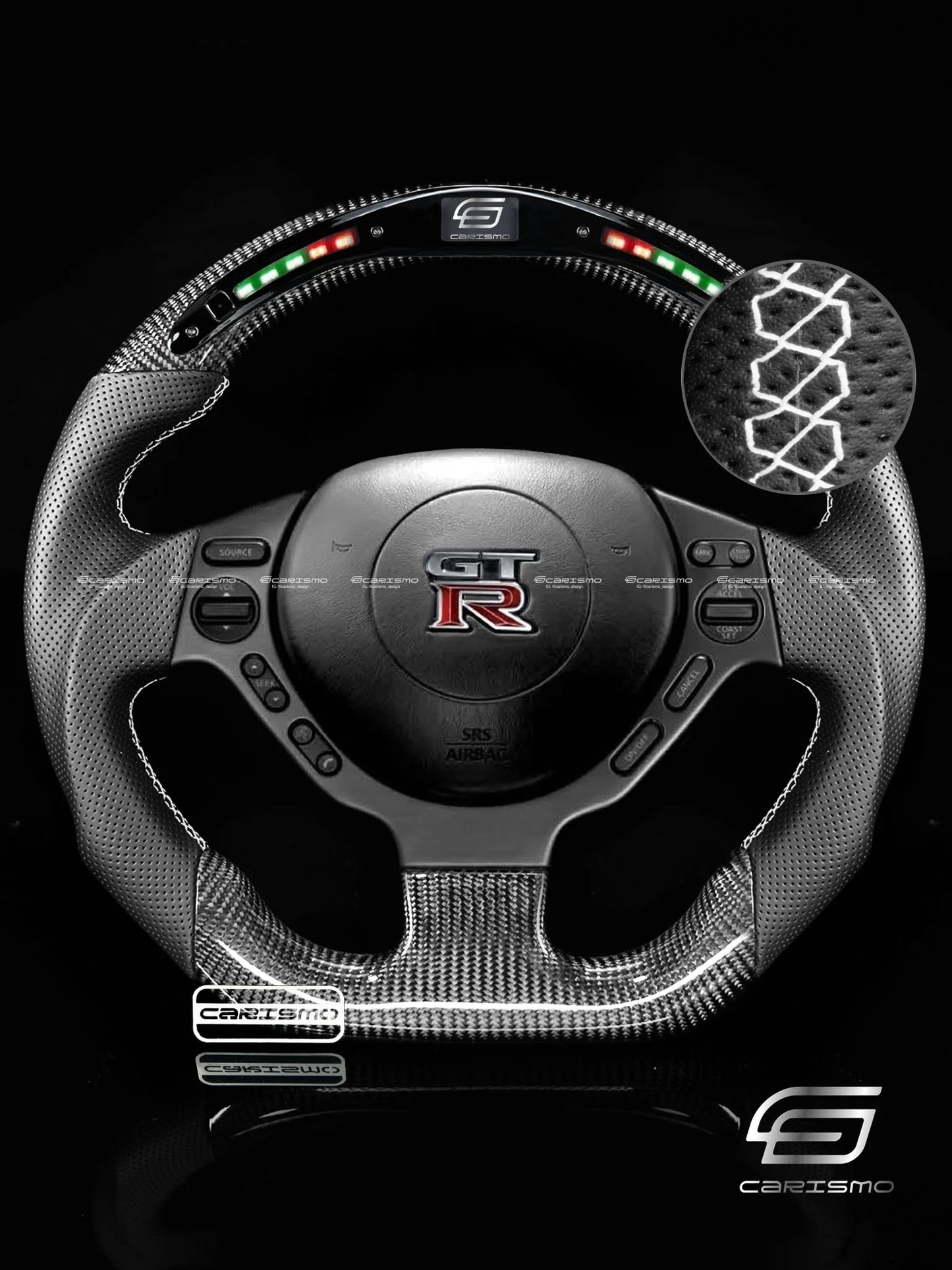 Carismo Steering Wheel For Nissan GT-R (R35 CBA & DBA) - Classic RPM LED - Gloss Carbon