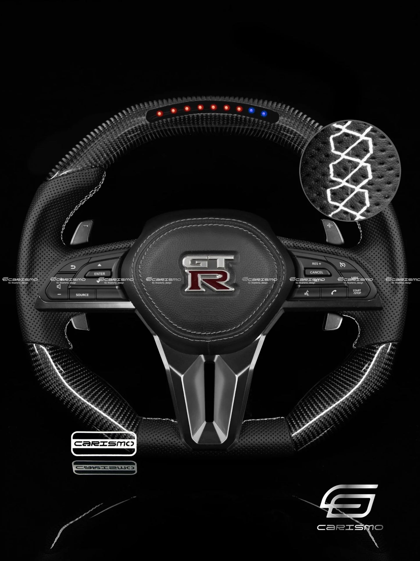Carismo Steering Wheel For Nissan GT-R (R35 EBA) - Sequential RPM LED - Gloss Carbon